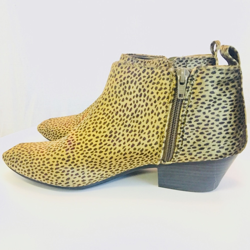 Green ankle booties with black spots